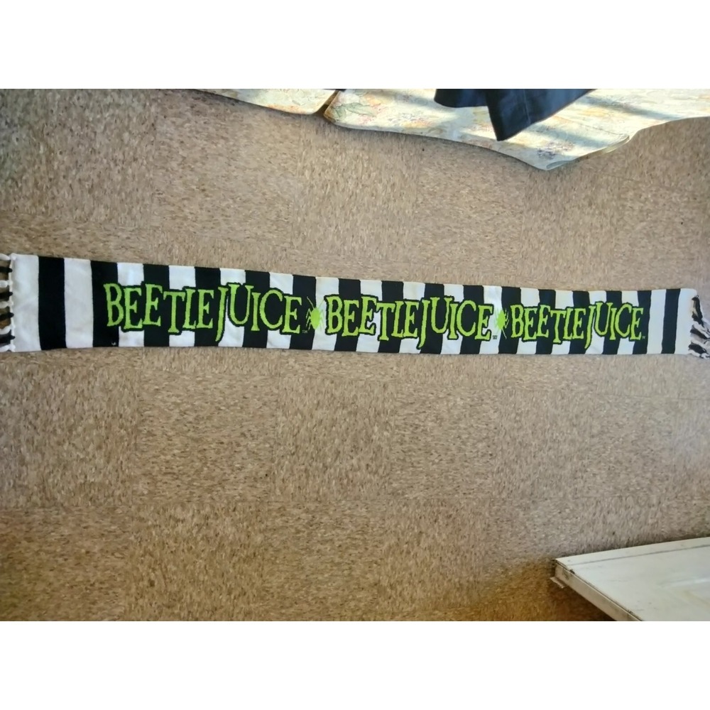 Beetle Juice Scarf 78" X 8" Stripe w/Tassels Tim Burton Films Y2K Vintage